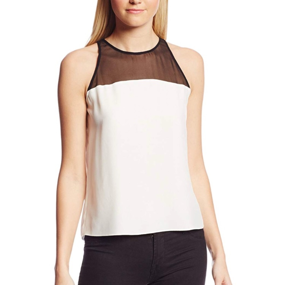 Parker Veronica Illusion Sheer Yoke Tank Top Sz S